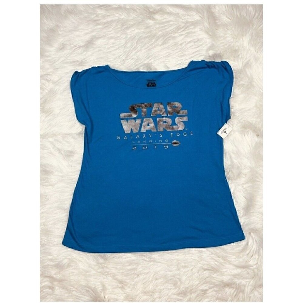 NEW Disney Star Wars T-Shirt Galaxy's Edge Landing Women's Size Large Blue